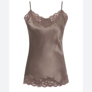 Gold Hawk Floral Lace Silk Cami in Taupe